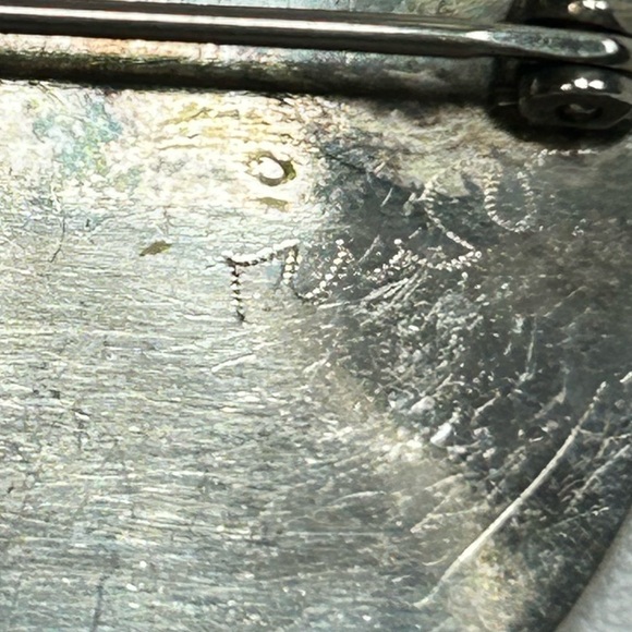 Signed Native Sterling Silver Mother of Pearl Turquoise Pinwheel Zuni Inlay 925 - Picture 6 of 8